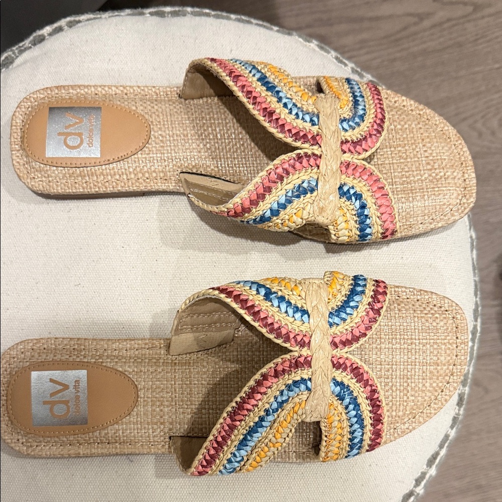 DV by Dolce Vita Multicolor Braided Raffia Slide Sandals - new without box !